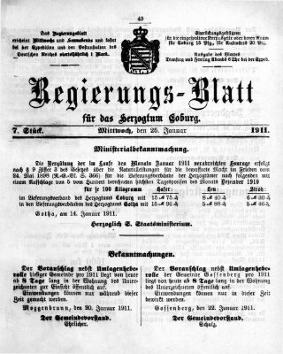 Regierungs-Blatt für das Herzogtum Coburg (Coburger Regierungs-Blatt) Mittwoch 25. Januar 1911