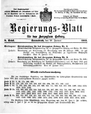 Regierungs-Blatt für das Herzogtum Coburg (Coburger Regierungs-Blatt) Samstag 28. Januar 1911