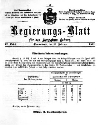 Regierungs-Blatt für das Herzogtum Coburg (Coburger Regierungs-Blatt) Samstag 11. Februar 1911