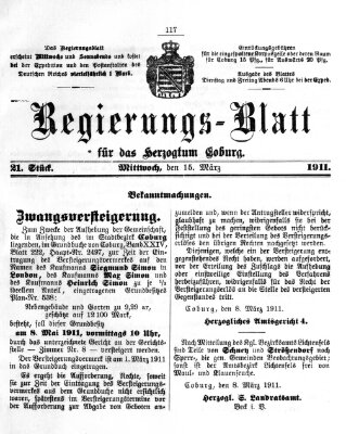 Regierungs-Blatt für das Herzogtum Coburg (Coburger Regierungs-Blatt) Mittwoch 15. März 1911