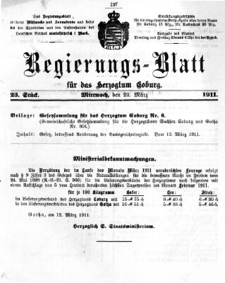 Regierungs-Blatt für das Herzogtum Coburg (Coburger Regierungs-Blatt) Mittwoch 22. März 1911