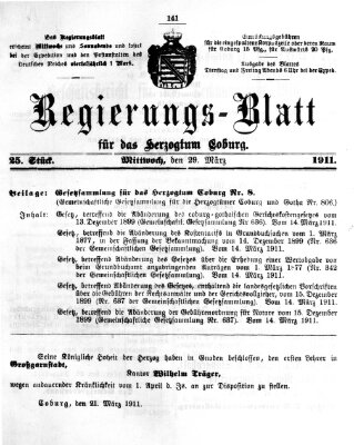 Regierungs-Blatt für das Herzogtum Coburg (Coburger Regierungs-Blatt) Mittwoch 29. März 1911