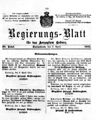 Regierungs-Blatt für das Herzogtum Coburg (Coburger Regierungs-Blatt) Samstag 8. April 1911