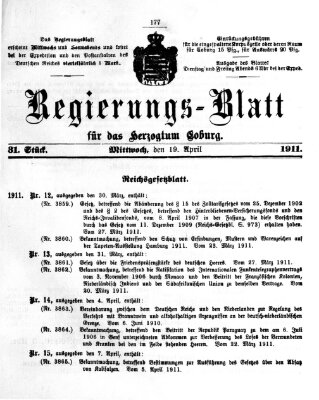 Regierungs-Blatt für das Herzogtum Coburg (Coburger Regierungs-Blatt) Mittwoch 19. April 1911