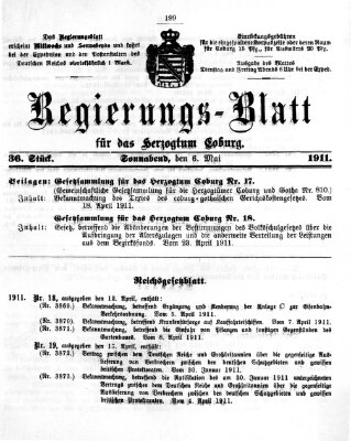 Regierungs-Blatt für das Herzogtum Coburg (Coburger Regierungs-Blatt) Samstag 6. Mai 1911