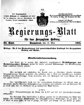 Regierungs-Blatt für das Herzogtum Coburg (Coburger Regierungs-Blatt) Samstag 13. Mai 1911