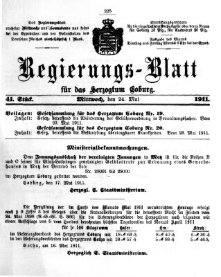 Regierungs-Blatt für das Herzogtum Coburg (Coburger Regierungs-Blatt) Mittwoch 24. Mai 1911