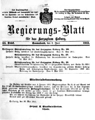 Regierungs-Blatt für das Herzogtum Coburg (Coburger Regierungs-Blatt) Samstag 3. Juni 1911