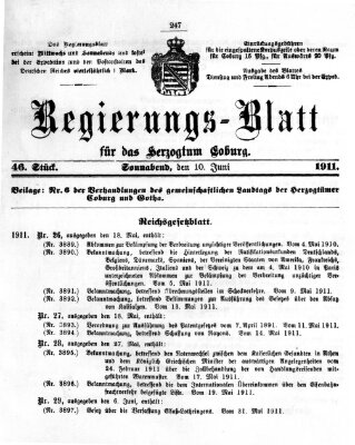 Regierungs-Blatt für das Herzogtum Coburg (Coburger Regierungs-Blatt) Samstag 10. Juni 1911