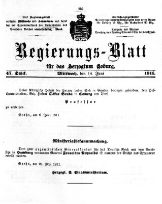 Regierungs-Blatt für das Herzogtum Coburg (Coburger Regierungs-Blatt) Mittwoch 14. Juni 1911