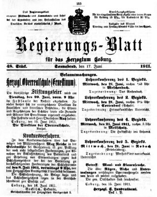 Regierungs-Blatt für das Herzogtum Coburg (Coburger Regierungs-Blatt) Samstag 17. Juni 1911