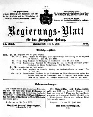 Regierungs-Blatt für das Herzogtum Coburg (Coburger Regierungs-Blatt) Samstag 1. Juli 1911