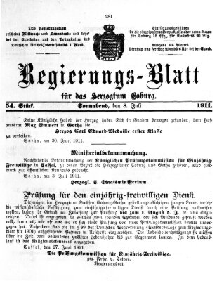 Regierungs-Blatt für das Herzogtum Coburg (Coburger Regierungs-Blatt) Samstag 8. Juli 1911