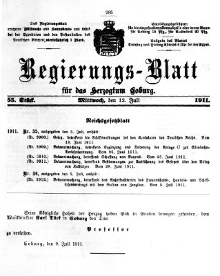 Regierungs-Blatt für das Herzogtum Coburg (Coburger Regierungs-Blatt) Mittwoch 12. Juli 1911