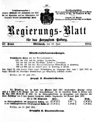 Regierungs-Blatt für das Herzogtum Coburg (Coburger Regierungs-Blatt) Mittwoch 19. Juli 1911