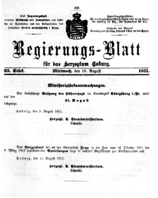 Regierungs-Blatt für das Herzogtum Coburg (Coburger Regierungs-Blatt) Mittwoch 16. August 1911