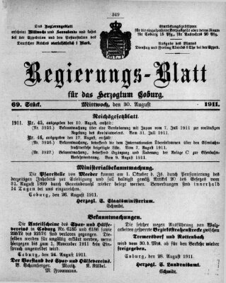 Regierungs-Blatt für das Herzogtum Coburg (Coburger Regierungs-Blatt) Mittwoch 30. August 1911