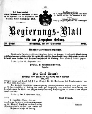 Regierungs-Blatt für das Herzogtum Coburg (Coburger Regierungs-Blatt) Mittwoch 20. September 1911