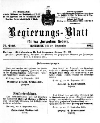 Regierungs-Blatt für das Herzogtum Coburg (Coburger Regierungs-Blatt) Samstag 23. September 1911