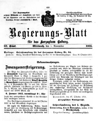 Regierungs-Blatt für das Herzogtum Coburg (Coburger Regierungs-Blatt) Mittwoch 1. November 1911