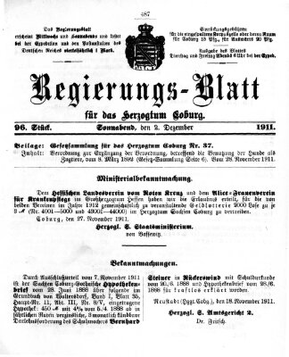 Regierungs-Blatt für das Herzogtum Coburg (Coburger Regierungs-Blatt) Samstag 2. Dezember 1911