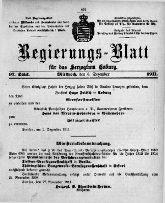 Regierungs-Blatt für das Herzogtum Coburg (Coburger Regierungs-Blatt) Mittwoch 6. Dezember 1911