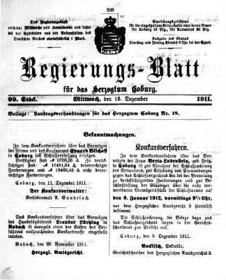 Regierungs-Blatt für das Herzogtum Coburg (Coburger Regierungs-Blatt) Mittwoch 13. Dezember 1911