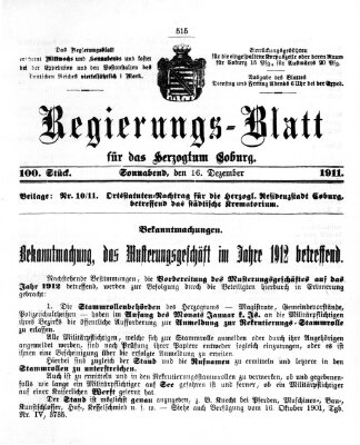 Regierungs-Blatt für das Herzogtum Coburg (Coburger Regierungs-Blatt) Samstag 16. Dezember 1911