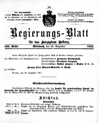 Regierungs-Blatt für das Herzogtum Coburg (Coburger Regierungs-Blatt) Mittwoch 20. Dezember 1911