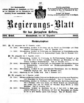 Regierungs-Blatt für das Herzogtum Coburg (Coburger Regierungs-Blatt) Samstag 23. Dezember 1911