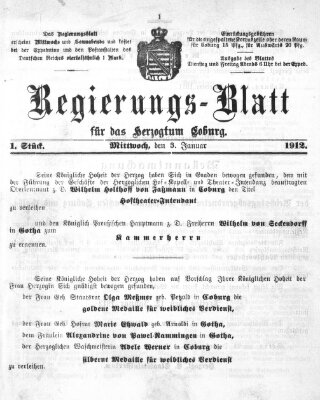 Regierungs-Blatt für das Herzogtum Coburg (Coburger Regierungs-Blatt) Mittwoch 3. Januar 1912