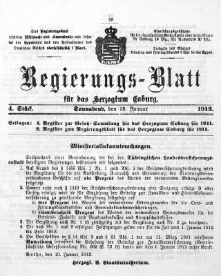 Regierungs-Blatt für das Herzogtum Coburg (Coburger Regierungs-Blatt) Samstag 13. Januar 1912