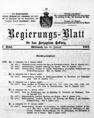 Regierungs-Blatt für das Herzogtum Coburg (Coburger Regierungs-Blatt) Mittwoch 24. Januar 1912