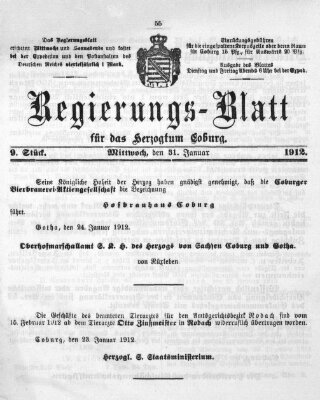 Regierungs-Blatt für das Herzogtum Coburg (Coburger Regierungs-Blatt) Mittwoch 31. Januar 1912