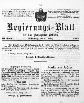 Regierungs-Blatt für das Herzogtum Coburg (Coburger Regierungs-Blatt) Mittwoch 27. März 1912