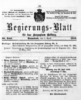 Regierungs-Blatt für das Herzogtum Coburg (Coburger Regierungs-Blatt) Samstag 6. April 1912