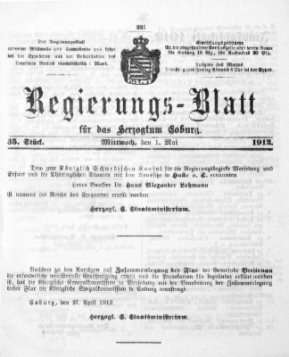 Regierungs-Blatt für das Herzogtum Coburg (Coburger Regierungs-Blatt) Mittwoch 1. Mai 1912