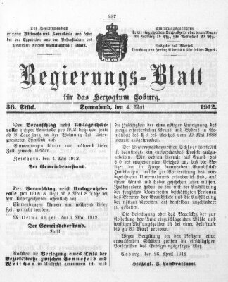 Regierungs-Blatt für das Herzogtum Coburg (Coburger Regierungs-Blatt) Samstag 4. Mai 1912