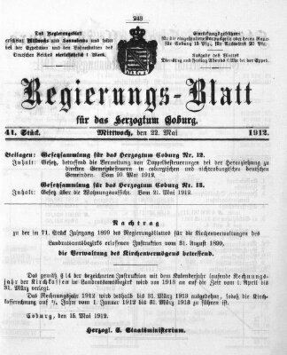 Regierungs-Blatt für das Herzogtum Coburg (Coburger Regierungs-Blatt) Samstag 18. Mai 1912