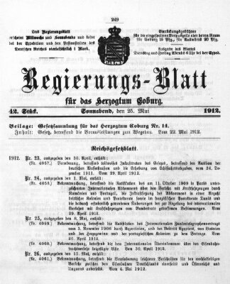 Regierungs-Blatt für das Herzogtum Coburg (Coburger Regierungs-Blatt) Samstag 25. Mai 1912