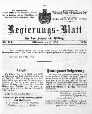 Regierungs-Blatt für das Herzogtum Coburg (Coburger Regierungs-Blatt) Mittwoch 29. Mai 1912