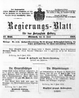 Regierungs-Blatt für das Herzogtum Coburg (Coburger Regierungs-Blatt) Mittwoch 12. Juni 1912