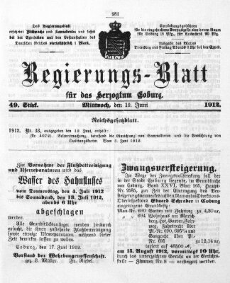 Regierungs-Blatt für das Herzogtum Coburg (Coburger Regierungs-Blatt) Mittwoch 19. Juni 1912