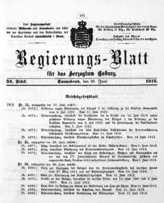 Regierungs-Blatt für das Herzogtum Coburg (Coburger Regierungs-Blatt) Samstag 29. Juni 1912