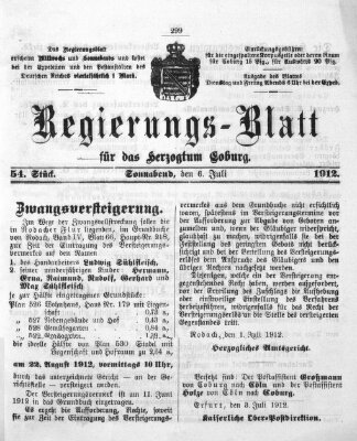 Regierungs-Blatt für das Herzogtum Coburg (Coburger Regierungs-Blatt) Samstag 6. Juli 1912