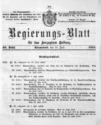 Regierungs-Blatt für das Herzogtum Coburg (Coburger Regierungs-Blatt) Samstag 13. Juli 1912