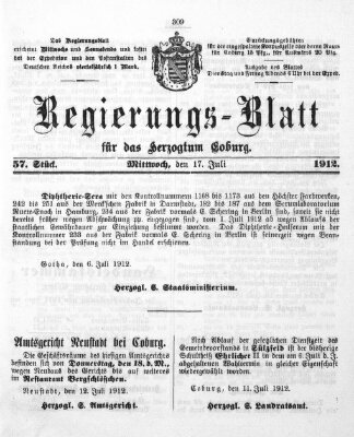 Regierungs-Blatt für das Herzogtum Coburg (Coburger Regierungs-Blatt) Mittwoch 17. Juli 1912