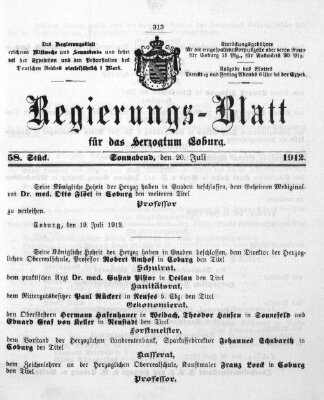 Regierungs-Blatt für das Herzogtum Coburg (Coburger Regierungs-Blatt) Samstag 20. Juli 1912