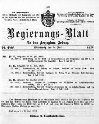 Regierungs-Blatt für das Herzogtum Coburg (Coburger Regierungs-Blatt) Mittwoch 24. Juli 1912