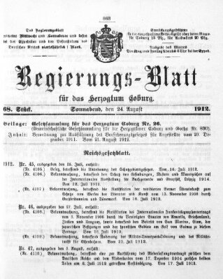 Regierungs-Blatt für das Herzogtum Coburg (Coburger Regierungs-Blatt) Samstag 24. August 1912